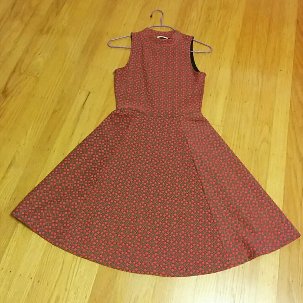 Pink & grey argyle fit and flare dress